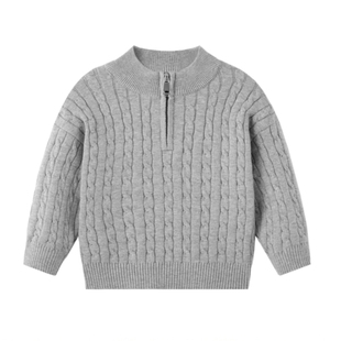 秋冬儿童半高领拉链麻花毛衣2025新款男童女童宝宝内搭打底针织衫