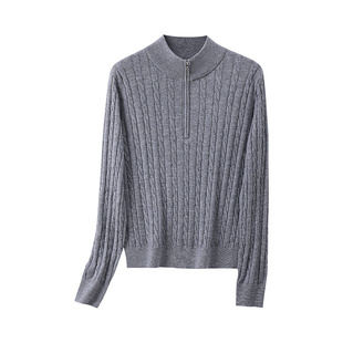 TINGE贴己绞花含羊毛可机洗知识分子针织衫女开春穿搭长袖上衣