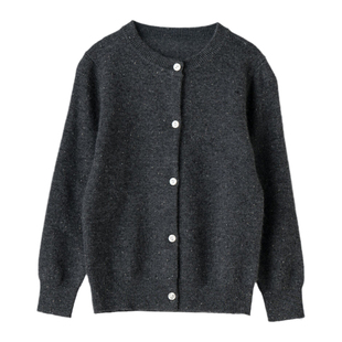 儿童100纯山羊绒开衫男童圆领彩点纱针织衫上衣秋冬女童毛衣外套