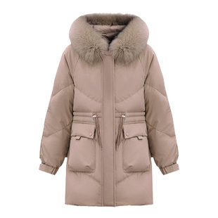 鸭鸭中年妈妈羽绒服中长款洋气加厚外套洋气中老年人保暖连帽冬装