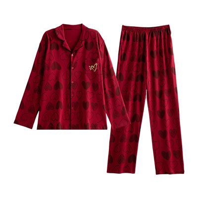 紫色花语情侣红色结婚喜庆睡衣