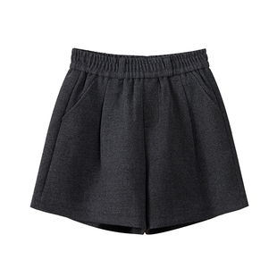 短裤毛呢女外穿冬灰色2025新款松紧高腰显瘦阔腿时尚简约打底靴裤