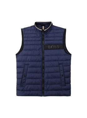HUGO BOSS SS23 Logo字母印花立领棉服马甲 男款 深蓝色