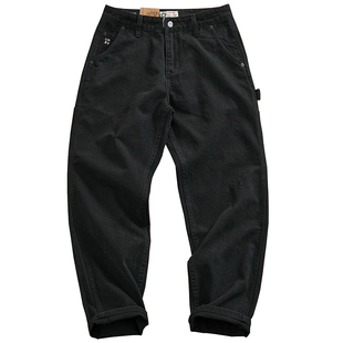 纯棉重磅斜纹梭织锥形休闲裤男宽松直筒美式高端复古伐木工装裤潮