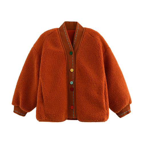 砚台家女童摇粒绒短款开衫加绒外套冬装新款儿童宝宝加厚保暖上衣