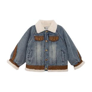 左西童装男童加厚仿兔毛牛仔外套儿童棉服棉衣冬装2025新款洋气潮