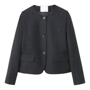 OVV秋冬热卖女装细闪羊毛薄花呢圆弧下摆休闲夹克外套