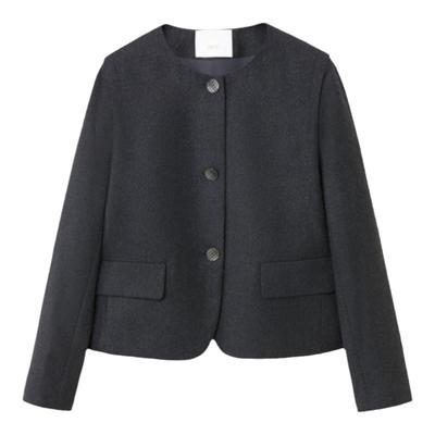 OVV秋冬热卖女装细闪羊毛薄花呢圆弧下摆休闲夹克外套