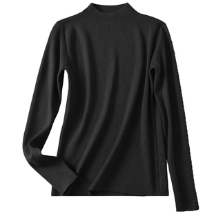 法式黑色半高领打底衫女秋冬内搭正肩针织衫修身高级感中领毛衣