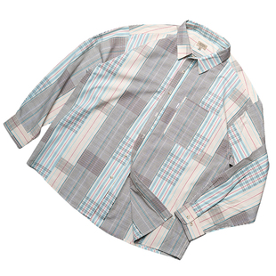 CITYDIVE BankerStripeShirt 复古拼接格纹衬衫