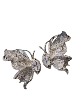 洛丽塔枯叶蝴蝶宝石戒指 Vintage 镀18K金 音符露珠锆石 蝴蝶耳环