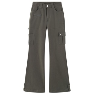 十一石 长腿辣妹 美式复古多口袋工装裤女小个子修身微喇休闲裤ll