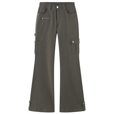 长腿辣妹多口袋微喇工装休闲裤