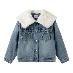 巴拉巴拉女童牛仔外套中大童加绒毛领上衣儿童夹克衫秋冬新款童装