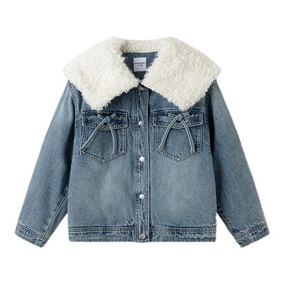 巴拉巴拉女童牛仔外套中大童加绒毛领上衣儿童夹克衫春装新款童装