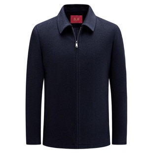 红都男装中老年男士羊毛夹克秋冬新款商务休闲翻领爸爸装毛呢外套