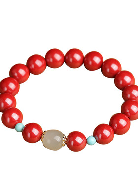 和田玉朱砂手串/高含量紫金砂