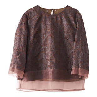 琸娅100%桑蚕丝真丝红云纱新中式双面穿提花双层显瘦雅致温婉上衣