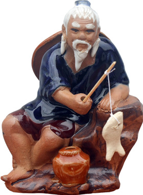 陶瓷姜太公钓鱼老头摆件庭院装饰