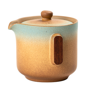 雅致陶器茶壶手抓壶｜复古窑变粗陶双耳中式家用渐变陶瓷功夫茶具