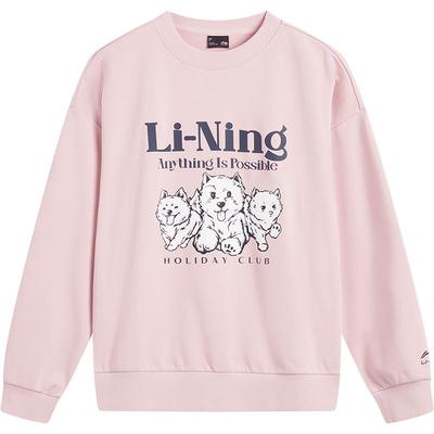 李宁圆领女印花休闲套头无帽卫衣