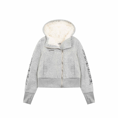 美式斜拉链座山雕加绒卫衣外套