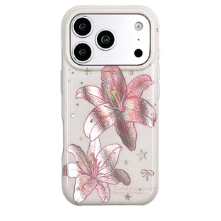 kaia 唯美ins格纹闪粉百合花星星适用苹果17promax手机壳iphone16pro新款16女17pro创意15pro双层防摔手机套