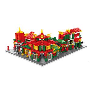 乐乐兄弟街边小吃美食街中华街六合一袋装儿童益智拼装积木模型