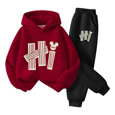 迪士尼男童加绒套装2025新款冬季加厚保暖连帽卫衣儿童冬装运动裤