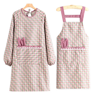 新款耐磨罩衣围裙厨房家用防污透气长袖做饭围腰女餐饮工作服成人