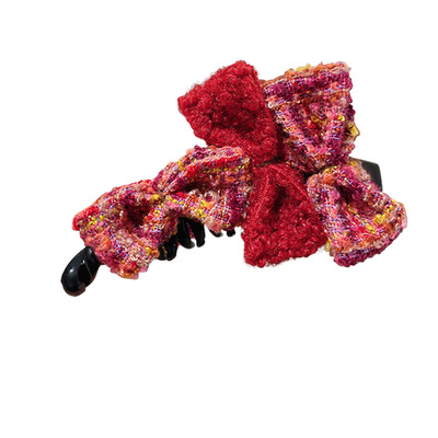 红色毛呢蝴蝶结香蕉夹大号发量多