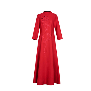 吉祥衣家新中式国风新款桑蚕丝高定女装长裙气质长袖连衣裙春秋款