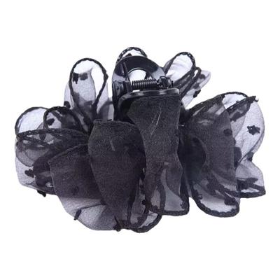 雪纺欧根纱抓夹蕾丝发夹豹纹小香风高颜值头花黑色韩版立体百搭