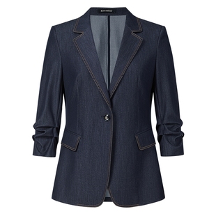 Koradior珂莱蒂尔商场同款2025夏新款气质复古丹宁牛仔风西装外套