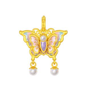 周大生黄金项链吊坠足金蝴蝶莫奈小花仙荧光珐琅挂坠生日礼物