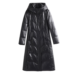 海宁真皮皮衣羽绒服女中长款2025冬季新款大码绵羊皮连帽皮草外套