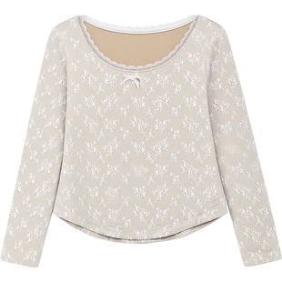 DM100大码百分百女装微胖mm冬季弹力网纱蕾丝修身打底收腰磨毛T恤