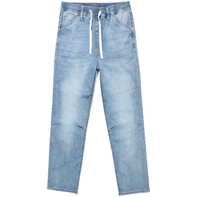 ABLEJEANS新款松紧腰直筒牛仔裤