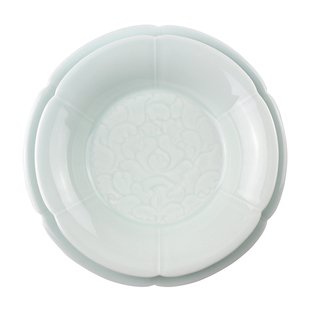 山水一间宋宴餐具仿宋葵口折沿盘饭碗陶瓷雕刻深盘菜碟喇叭花餐具