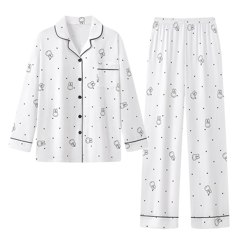 宫蝶【轻柔软】米菲长袖睡衣女纯棉春秋款卡通满印波点家居服套装