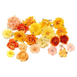 黄色系仿真花 假花绢花玫瑰花绣球花 DIY手工材料 婚庆装饰花头花