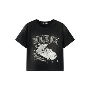 森马迪士尼合作系列短袖T恤女夏季短款印花做旧复古街头炸街上衣