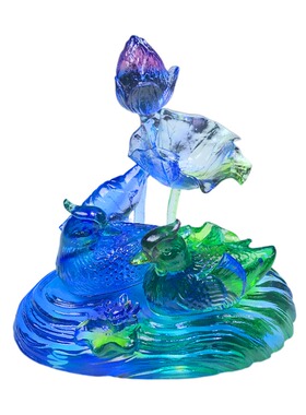 琉璃戏水鸳鸯摆件一对闺蜜结婚礼物家居装饰品客厅卧室床头工艺品