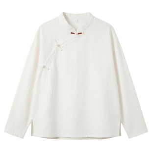 新中式复古斜襟盘扣上衣女棉麻佛系禅意修行禅服居士服长袖太极服