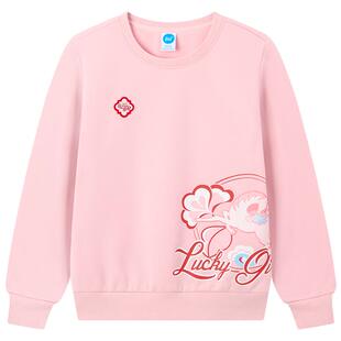 361童装女童加绒保暖套头卫衣2026春季新年装中大童休闲红色上衣