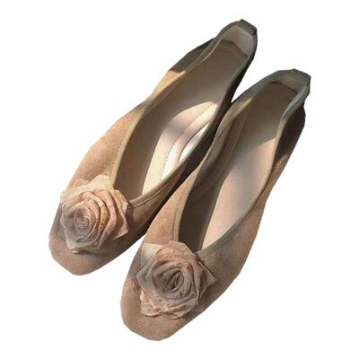 玫瑰花晚风单鞋女2026春季新款复古奶奶鞋温柔风平底懒人鞋豆豆鞋