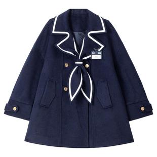 KEIKO 高级感海军领毛呢外套女26初春学院风斗篷型双排扣呢子大衣