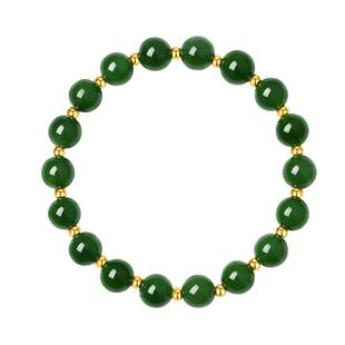 周大生黄金镶和田玉手串女款足金碧玉石手链送女友新年礼物送妈妈