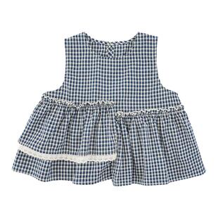 幼悠童装女童森系娃娃衫儿童夏季新款清凉复古格子上衣无袖薄夏装