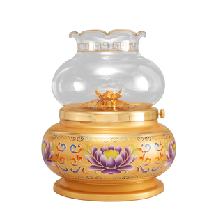家用佛前供佛纯黄铜油灯 莲花酥油灯底座财神防风供佛灯长明灯盏